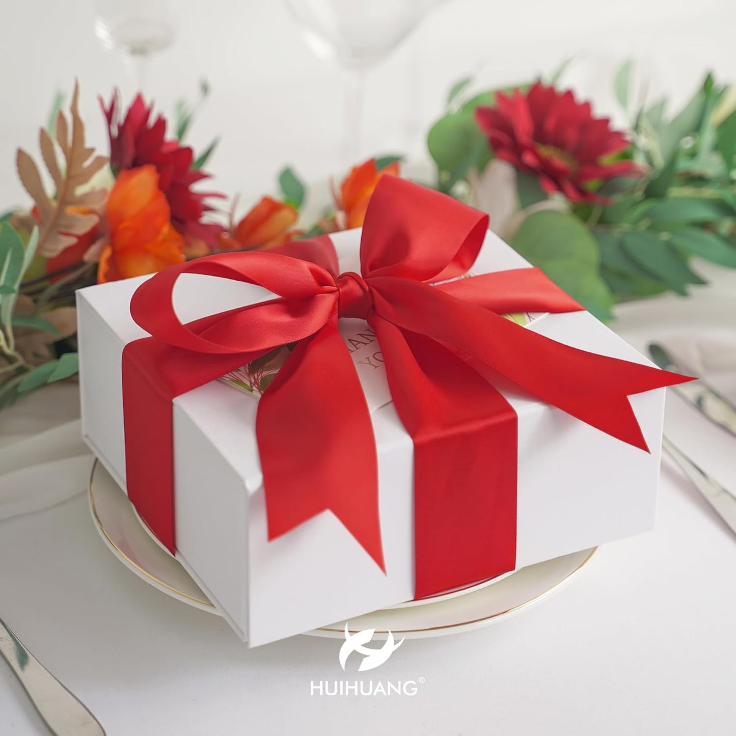 HUIHUANG Red Ribbon 2 inch Double Face Satin Ribbon Red Fabric Ribbon, 25 Yards/Roll for Crafts, Gift Wrapping, Flower Bouquet Wrap, Wedding Bridal Shower Holiday Decor, Hair Bows