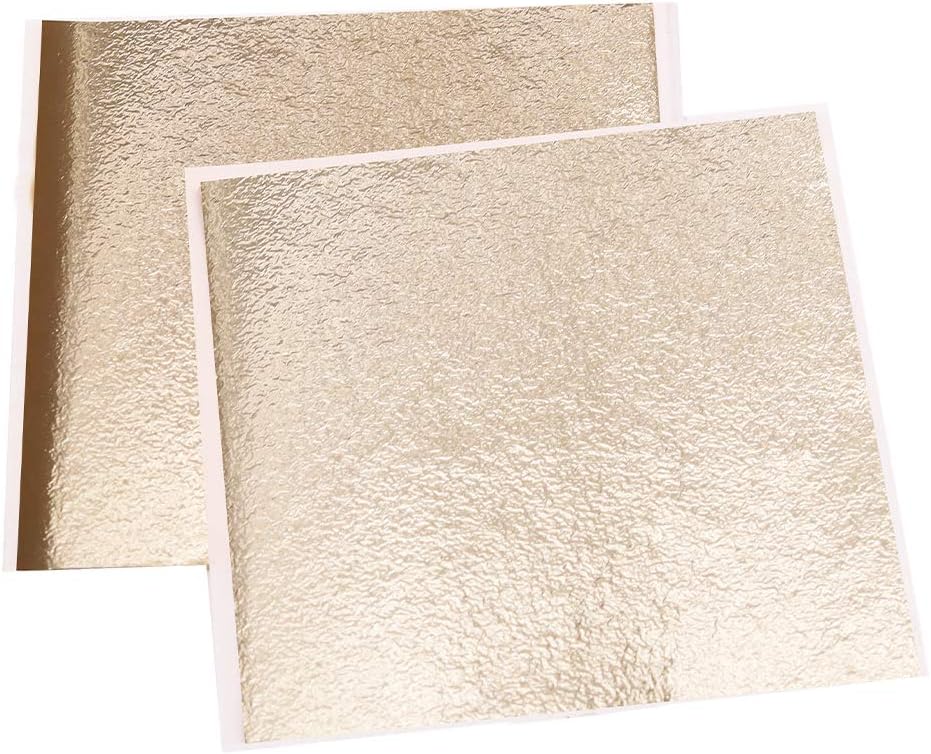 Imitation Gold Foil Sheets - KINNO Antique Gold Leaf Paper for Arts Decoration, Gilding, Nails, Handcrafts, Picture Frames, Sculpture, Furniture, and Wall, Paintings, 100 Sheets 5.1 by 5.3 Inches