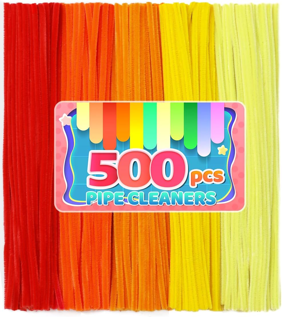 IOOLEEM Orange Pipe Cleaners,500pcs in 5 Colors, Chenille Stems for Art and Craft Projects, Flower DIY Decorations