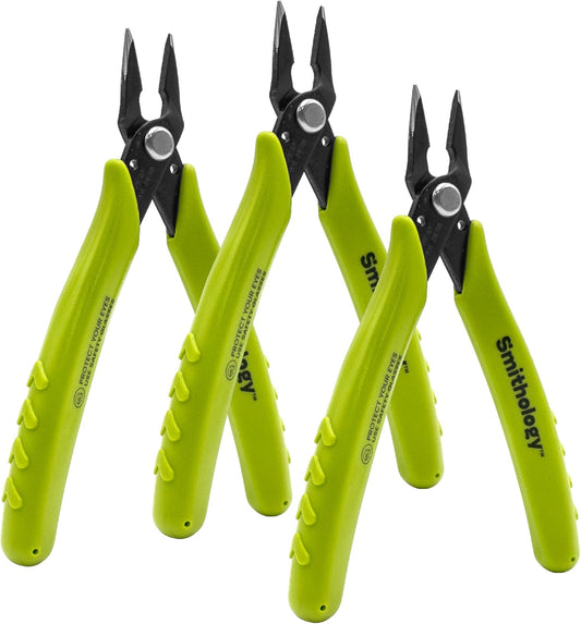 Smithology 5.3" Mini Needle Nose Pliers 3-Pack | Precision Long Nose Pliers with Serrated Jaws, Perfect for Jewelry Making, Electronics & Crafts