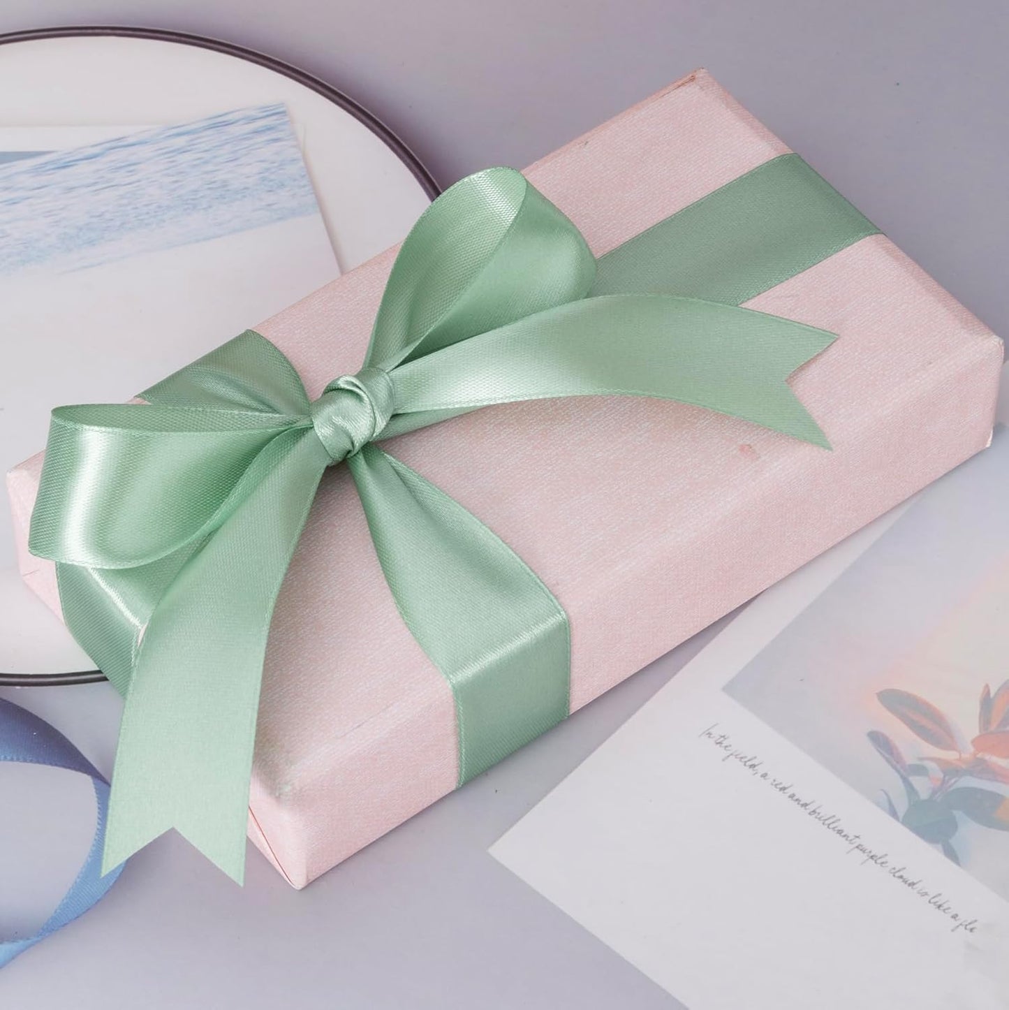 1 Inch Sage Green Solid Satin Ribbon, 50 Yards Craft Fabric Ribbon for Gift Wrapping Floral Bouquets Wedding Party Decoration