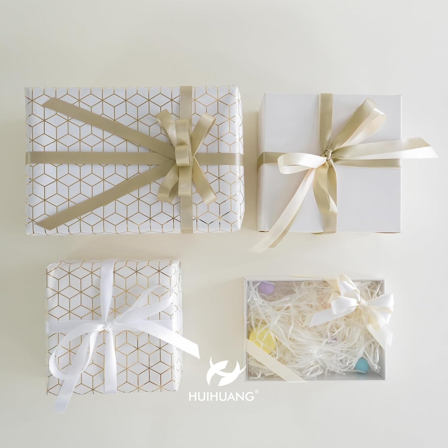 HUIHUANG Light Champagne Satin Ribbon 1/2 inch Continuous 50 Yards Double-Faced Satin Ribbon for Gift Wrapping, Bows, DIY Crafts, Flower Bouquet, Wedding Decor, Holiday Decor