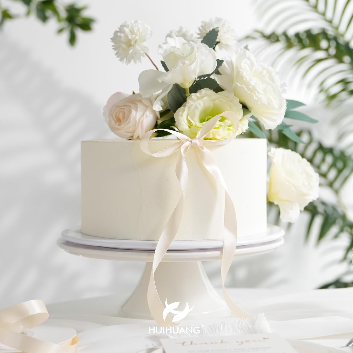 HUIHUANG Light Champagne Satin Ribbon 1/2 inch Continuous 50 Yards Double-Faced Satin Ribbon for Gift Wrapping, Bows, DIY Crafts, Flower Bouquet, Wedding Decor, Holiday Decor