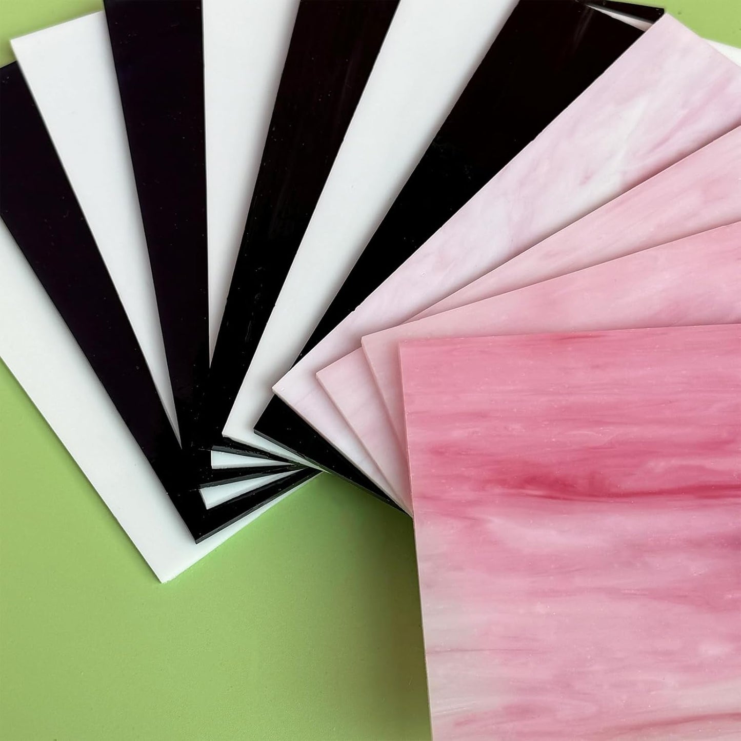ILLUCKAI 12 Sheets Black + White +Pink Stained Glass Sheets, 4 x 6 inch Stained Glass Supplies Mosaic Glass Pieces Tiles for Mosaic Art Crafts