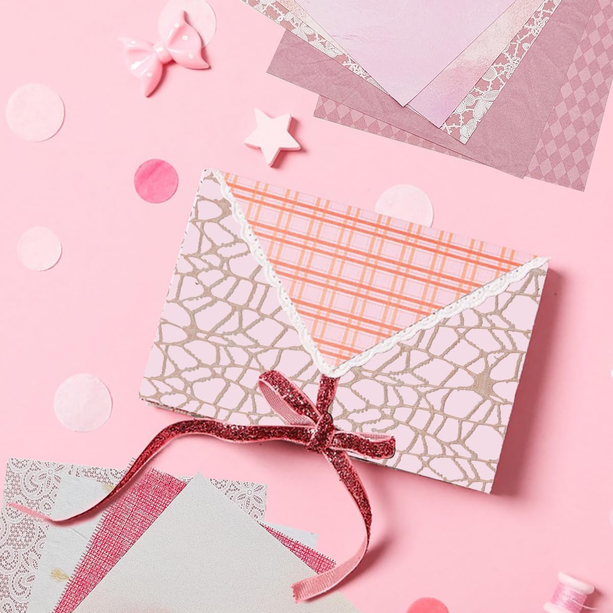 105 Sheets Scrapbook Paper Decorative Textured Paper, FineGood Mesh Fabric Assorted Set Craft Paper for Junk Journal Supplies Scrapbooking Planner Card Making