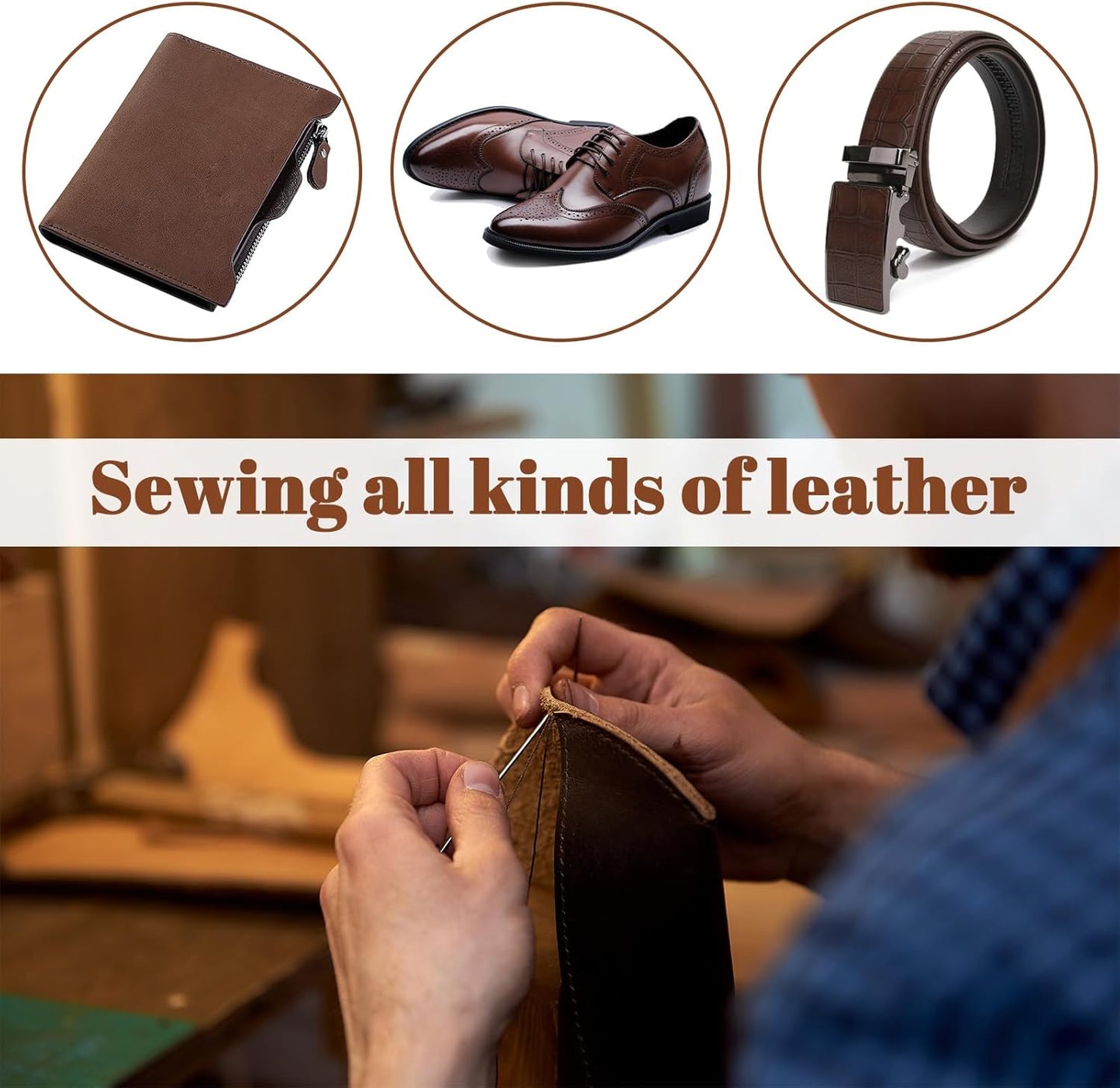 110Yards Waxed Thread with 7 Pcs Leather Needles for Hand Sewing 150D Flat Sewing Waxed Thread Leather Repair Needles for Sewing Upholstery Leather Canvas Bags Sofa Furniture（Black+Khaki）