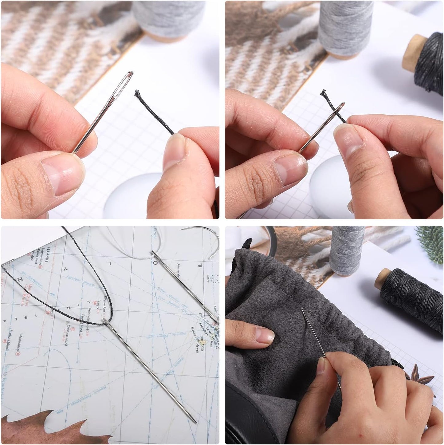 110Yards Waxed Thread with 7 Pcs Leather Needles for Hand Sewing 150D Flat Waxed Thread Repair Needles for Upholstery Canvas Bags Sofa Furniture