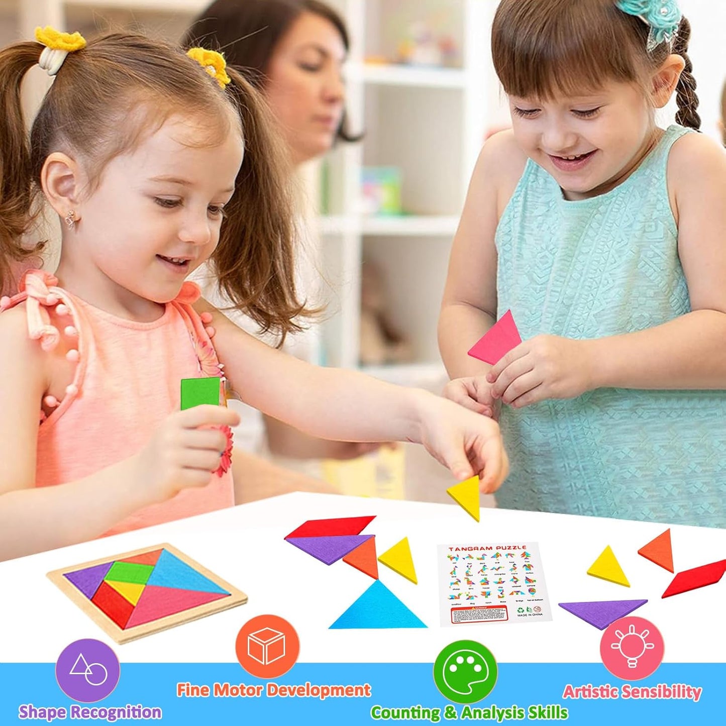 12 Pack Tangram Puzzle Wooden Kids Party Favors, Goodie Bags Stuffers for Kids, Return Gifts for Birthday Party, Classroom Prizes Rewards for Students