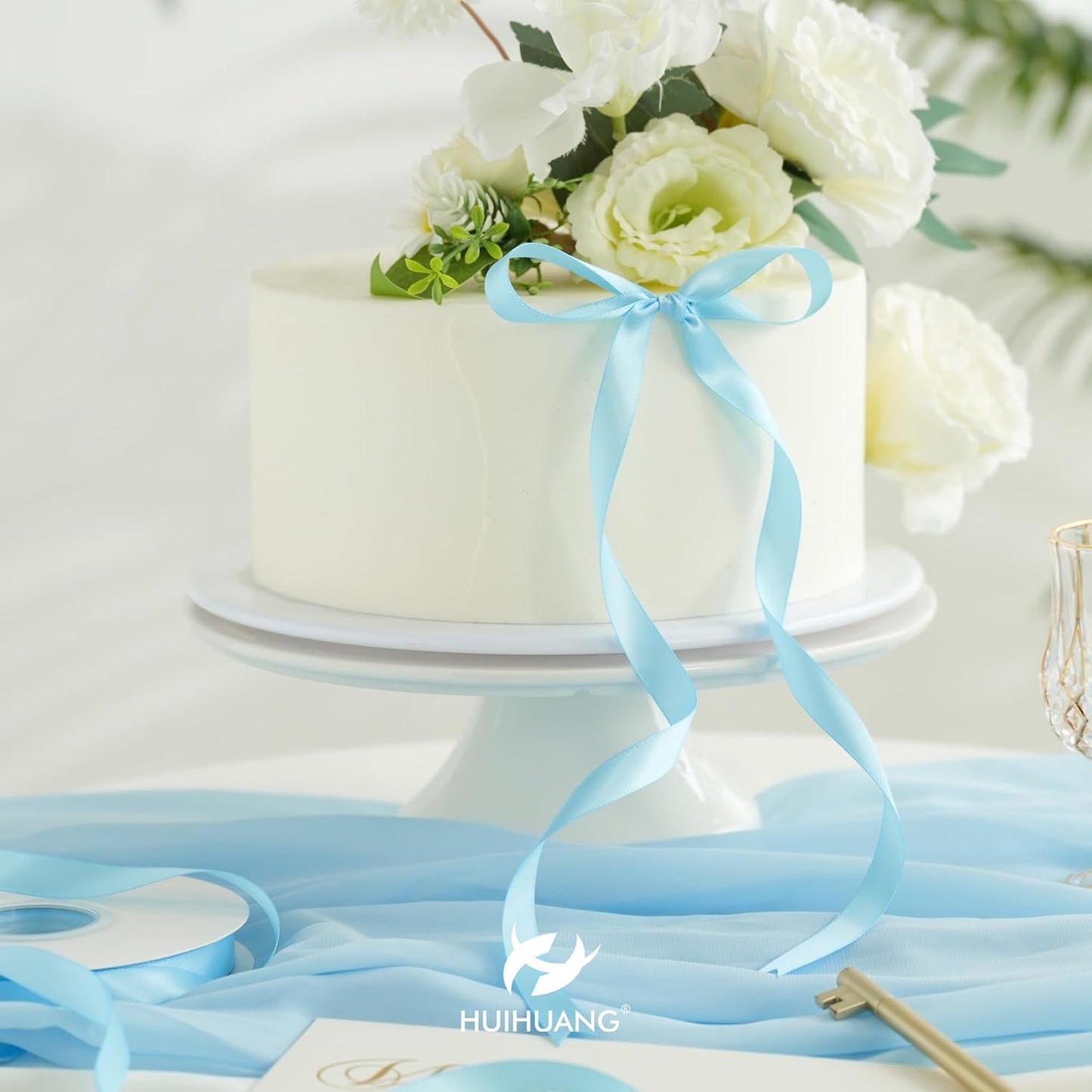 HUIHUANG Blue Satin Ribbon 1/2 inch X 50 Yards Continuous, Baby Blue Double-Faced Satin Ribbon for Gift Wrapping, Bows, DIY Crafts, Flower Bouquet, Baby Shower Wedding Decor