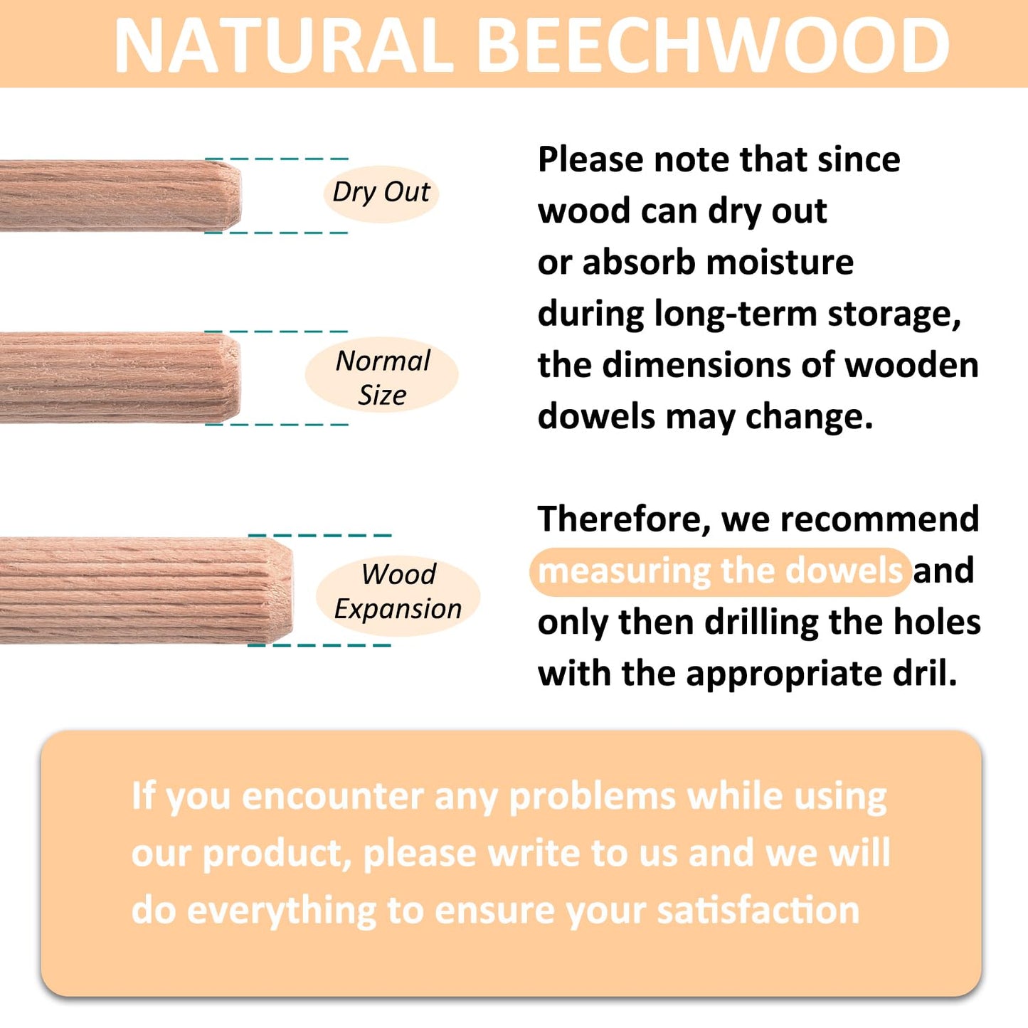 100 Pcs Wooden Dowel Pins - 1/4 inch, 5/16 inch,3/8 inch Fluted Wood Dowels Rods,Hardwood Crafts Dowel Pegs
