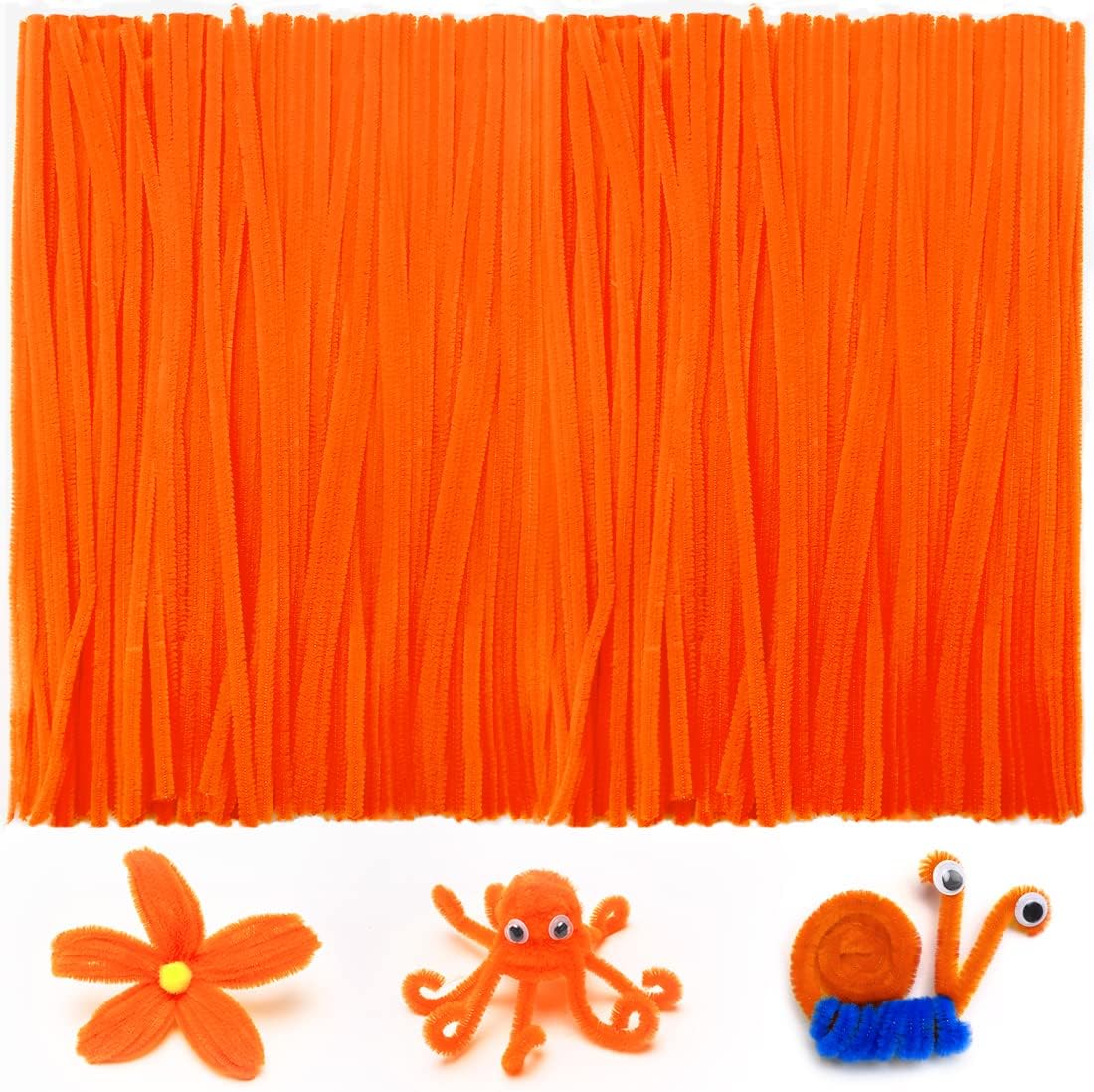 Iooleem 200pcs Orange Pipe Cleaners, Chenille Stems, Pipe Cleaners for Crafts, Pipe Cleaner Crafts, Art and Craft Supplies.