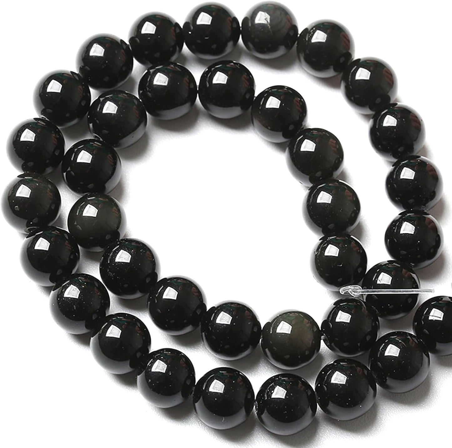 10MM 72pcs Natural Black Obsidian Stone Energy Healing Beads Round Loose Beads for Jewelry Making Bracelet 2 Strands 32"