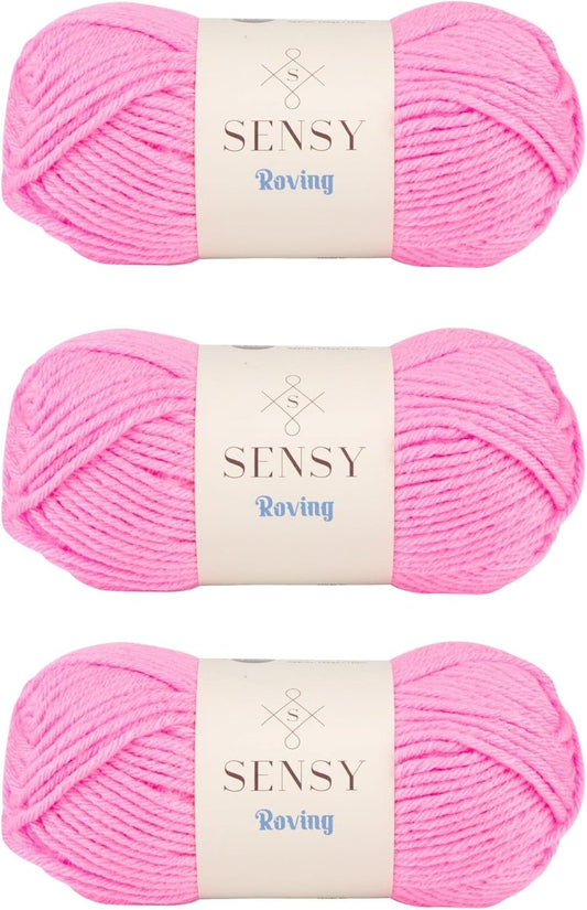 3 Skeins of Sensy Roving Yarn, 3.5 oz, 132 Yards, Gauge 5 Bulky (Neon Pink)