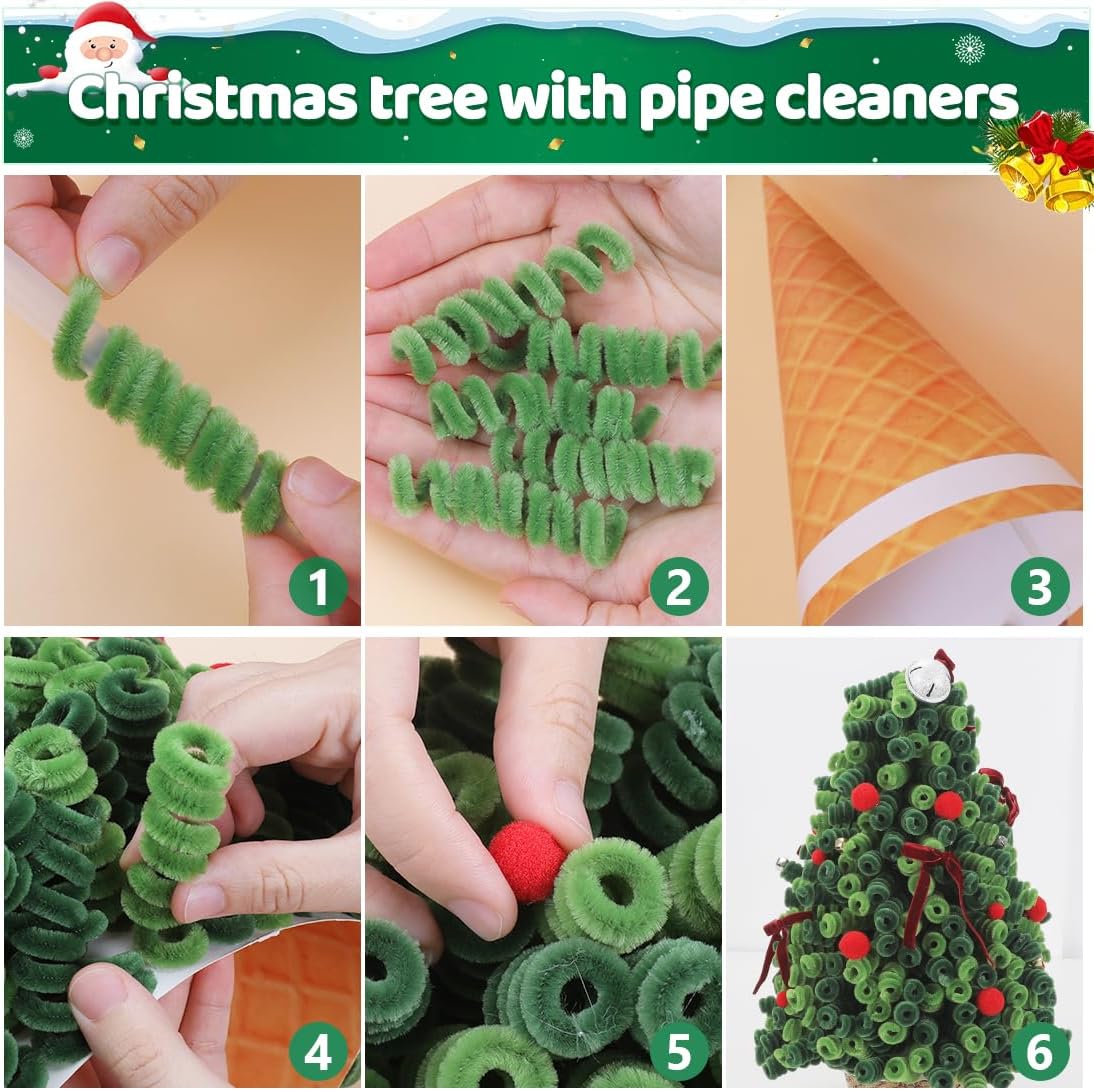 IOOLEEM Pipe Cleaners for Making Christmas Tree, 400pcs in Green Colors, Chenille Stems for Christams, DIY Christmas Crafts and Party Decors, Art and Craft Supplies.