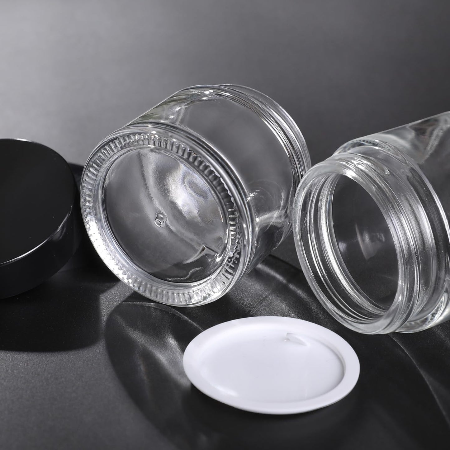 1 oz Glass Jars with Lids,3 Pack Clear Small Glass Cosmetic Jars with Lids,60 ml Empty Glass Makeup Containers for Sample, Cream, Lotion,Powder (1 OZ, Clear)