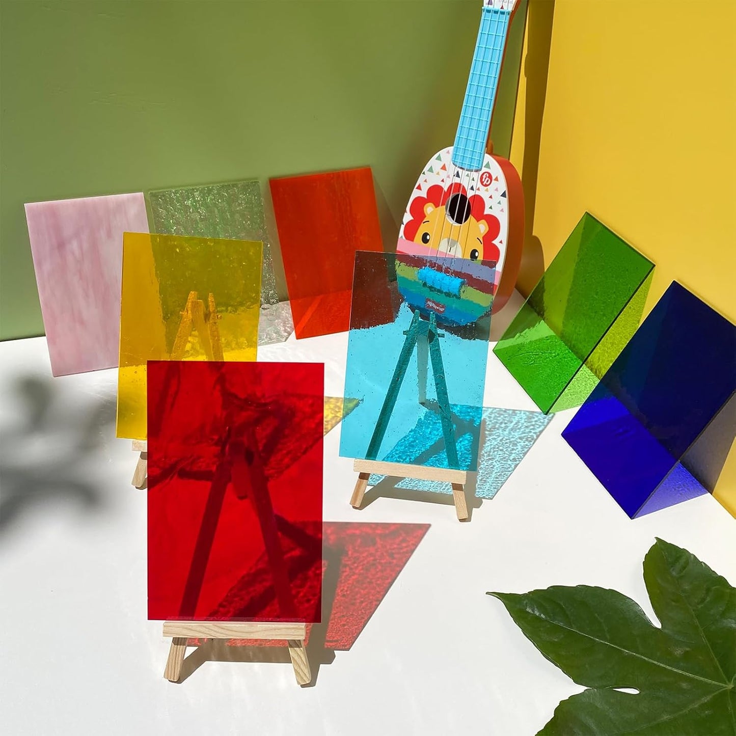 ILLUCKAI 12 Sheets Rainbow Transparent Stained Glass Sheet, 4 x 6 inch Cathedral Art Glass Supplies for Stained Glass Projects and Mosaic Making Crafts