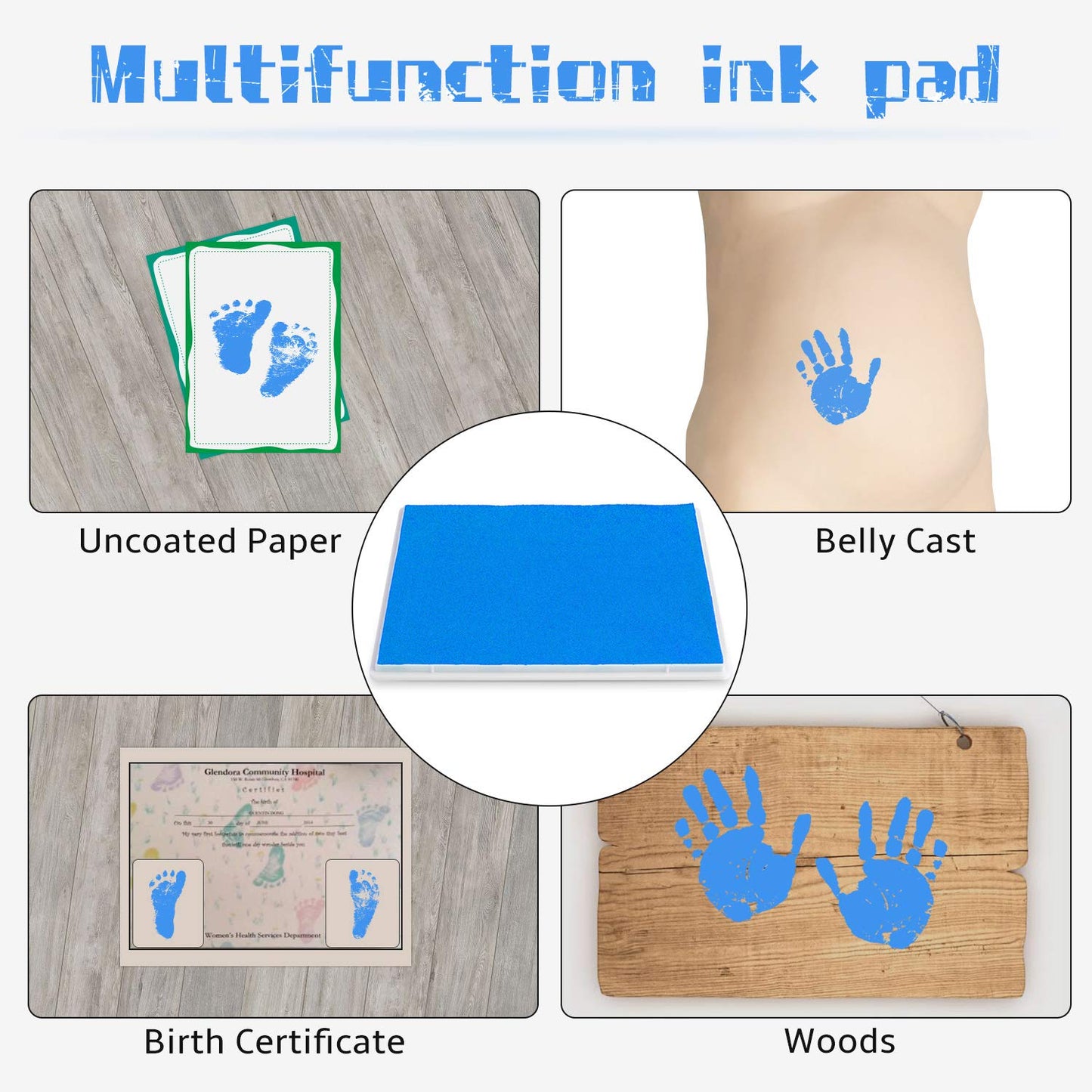 Ink Pad, 5x4'' Washable Non-Toxic Ink Stamp Pad for Baby Footprint Handprint, Sky Blue