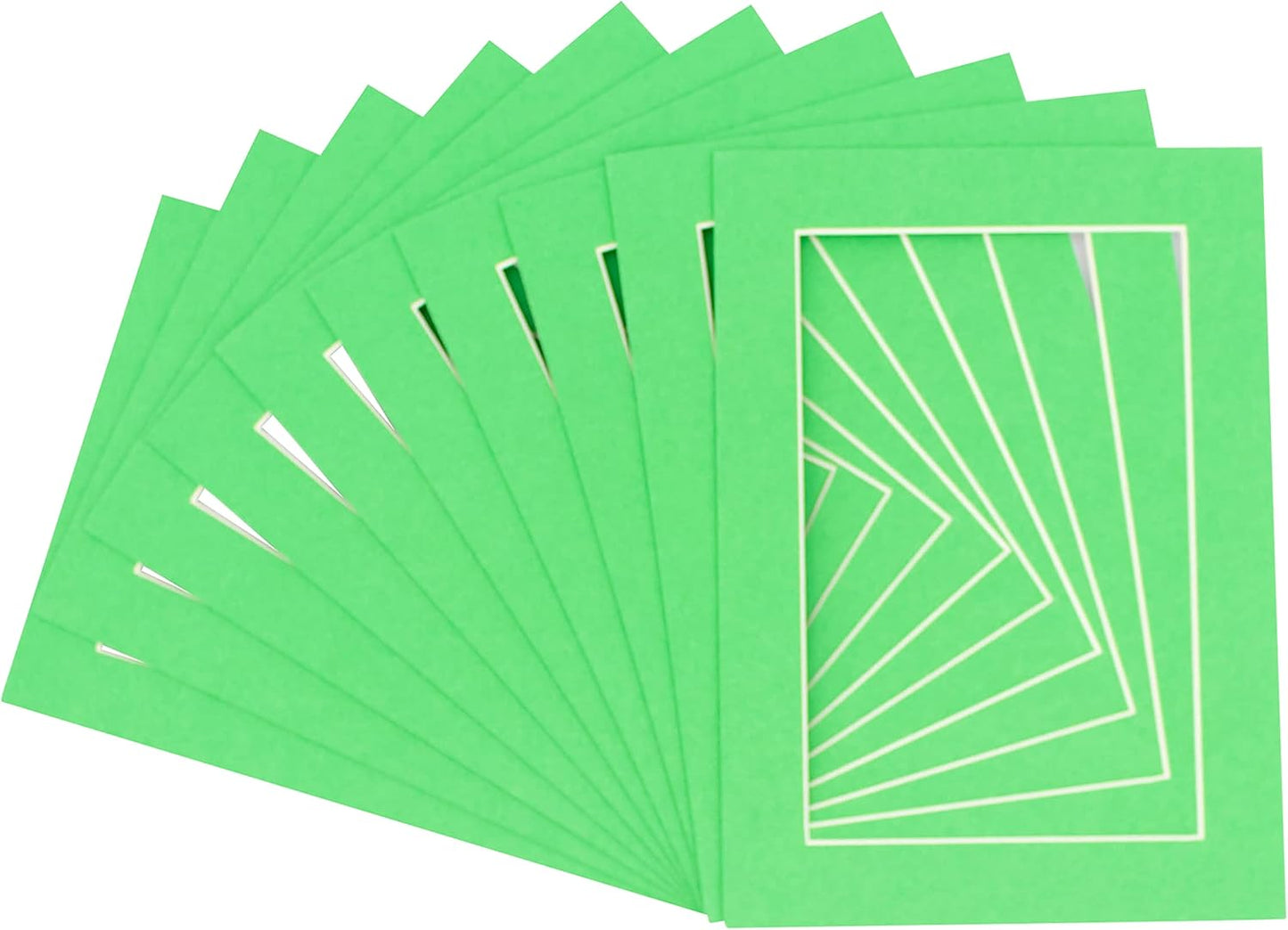11x14 Mat for 8.5x11 Photo - Precut Bright Green Picture Matboard for Frames 11 x 14 Inches - Bevel Cut to Display Art 8.5 x 11 Inches - Acid Free Pack of 10 MATS with Backing Boards & Clear Bags