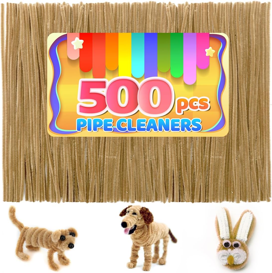 Iooleem 500pcs Light Brown Pipe Cleaners, Chenille Stems, Pipe Cleaners for Crafts, Pipe Cleaner Crafts, Art and Craft Supplies.