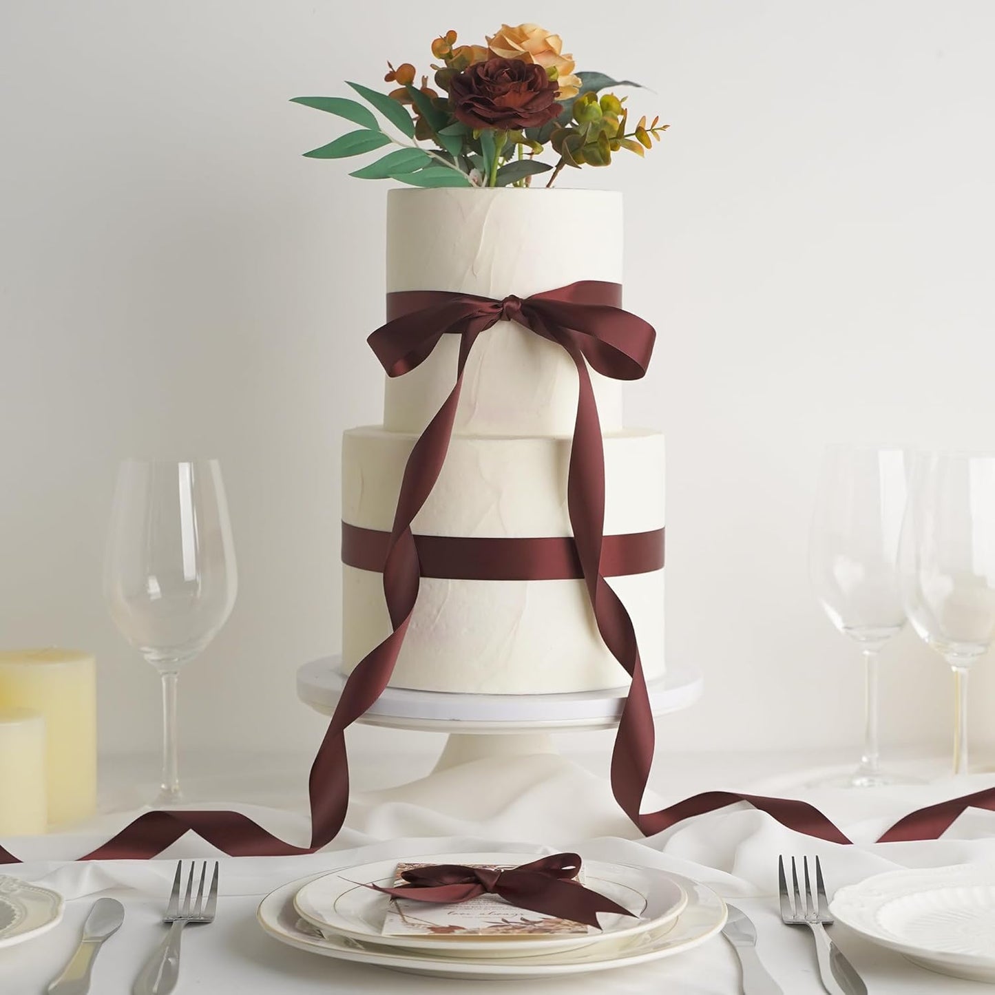 HUIHUANG Burgundy Satin Ribbon 1 inch x 50 Yards Dark Burgundy Double-Faced Polyester Ribbon for Gift Wrapping, Wedding Invitations, Hair, Bows Making, Christmas Holiday Decor, Floral Arrangement