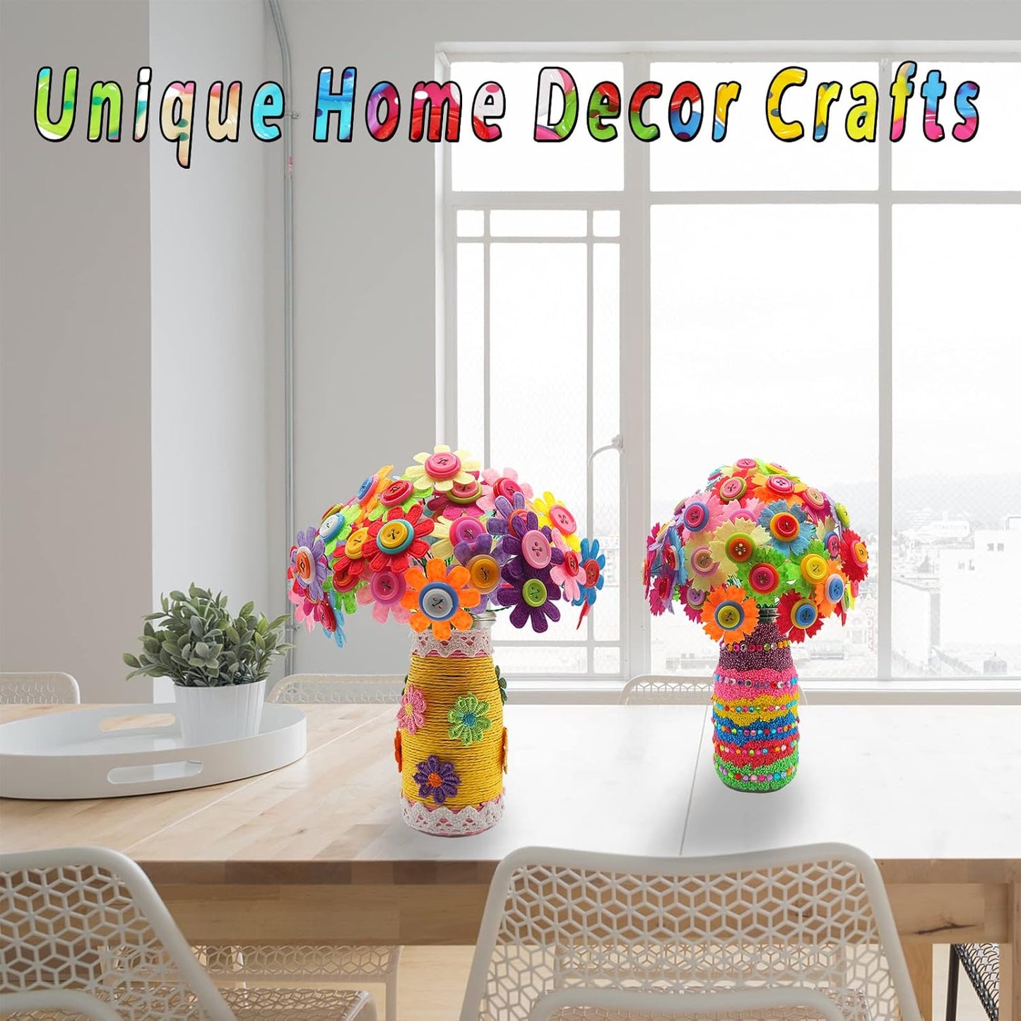 7july Crafts for Girls Ages 6-10 Make Your Own Flower Bouquet with Buttons and Felt Flowers, Vase Art and Craft for Children - DIY Activity Christmas Birthday Gift for Girls Age 6 7 8 9 10 Year Old