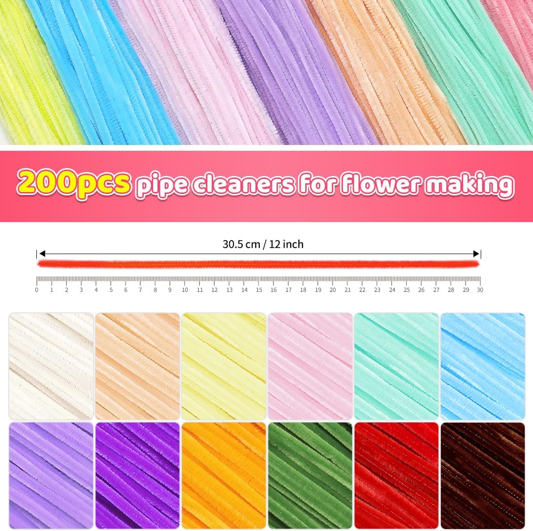 IOOLEEM Pipe Cleaners, 200pcs Light Purple, Flower Making Arts and Craft Supplies, Ideas for Art Project Activity.