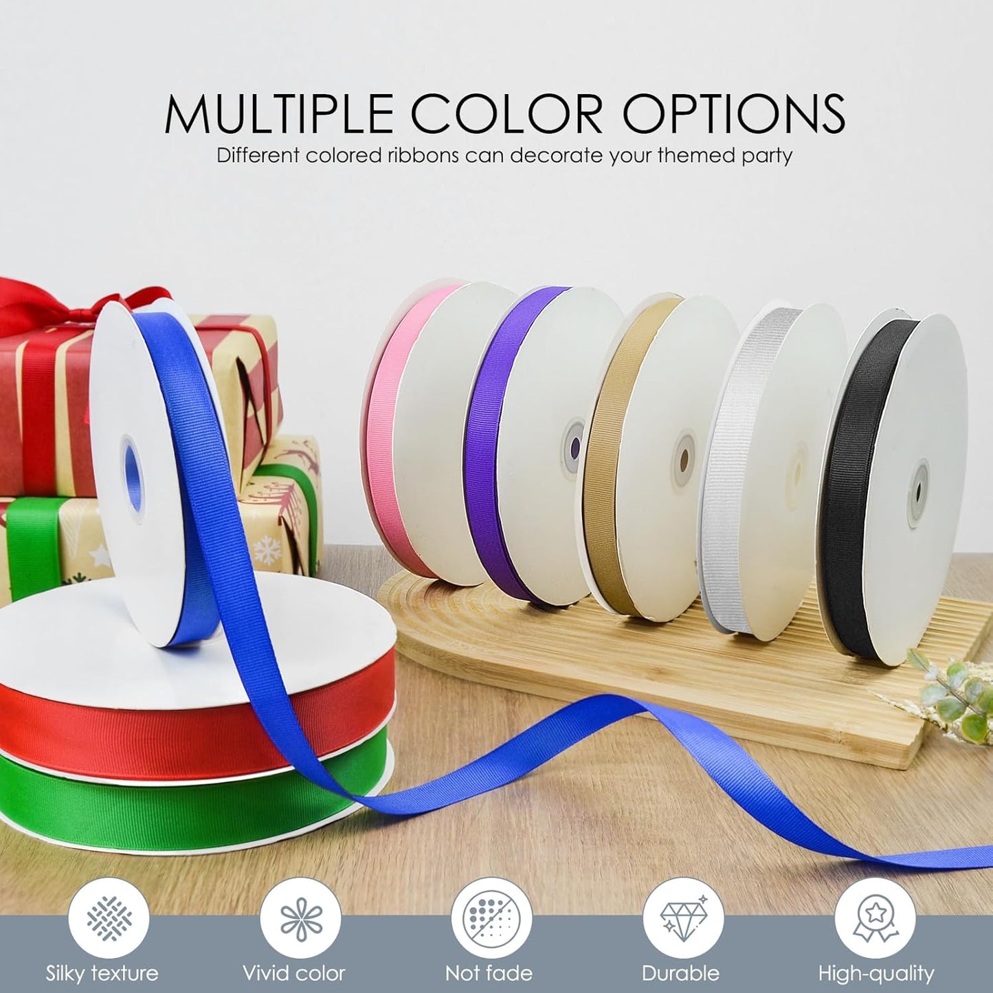 100 Yards 1.5 inch Grosgrain Ribbon, Solid Color Fabric Ribbon Perfect for Gift Wrapping, Wedding, Handmade Bows, Floral Bouquets and Party Decoration(White)