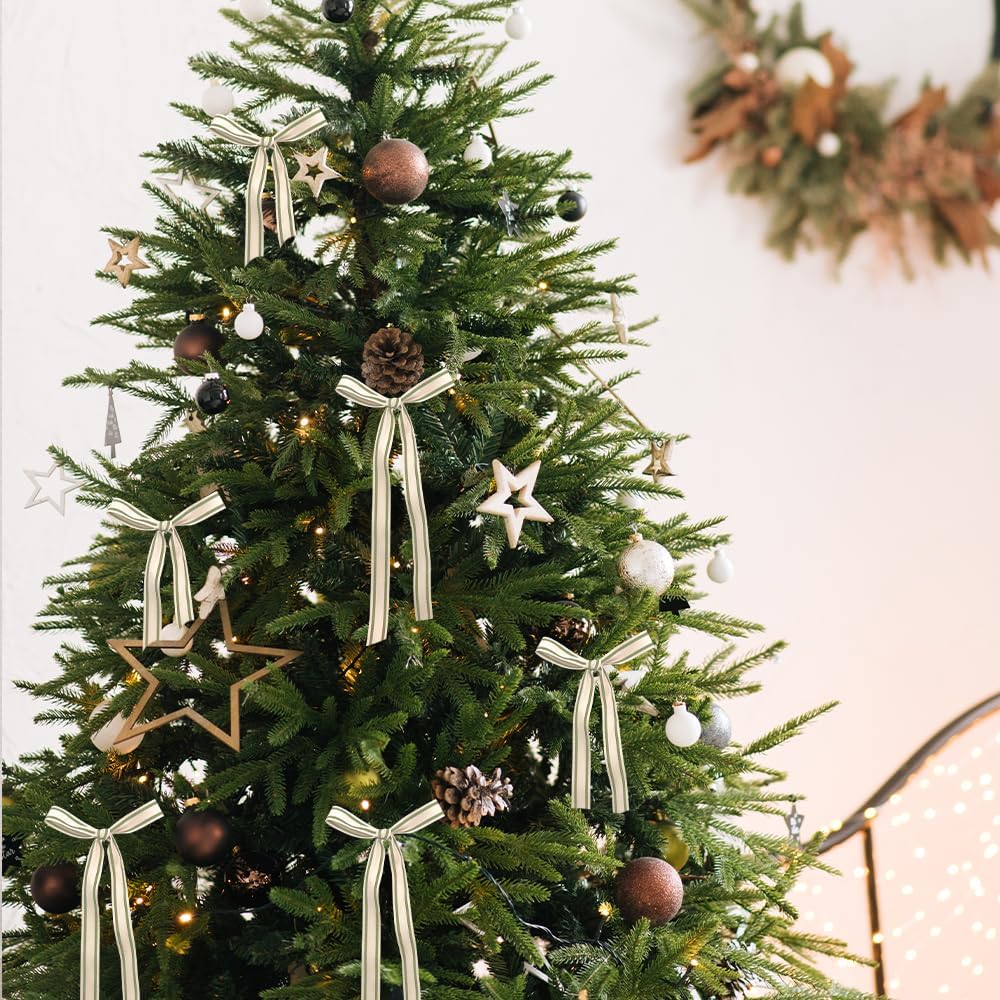 10 Yards Green Natural Cotton Ribbon for Crafting Sewing, 1 Inch Double Sided Webbing Straps Ribbons for Gift Wrapping, Birthday Wedding Christmas Ribbons for Trees DIY Crafts Sewing