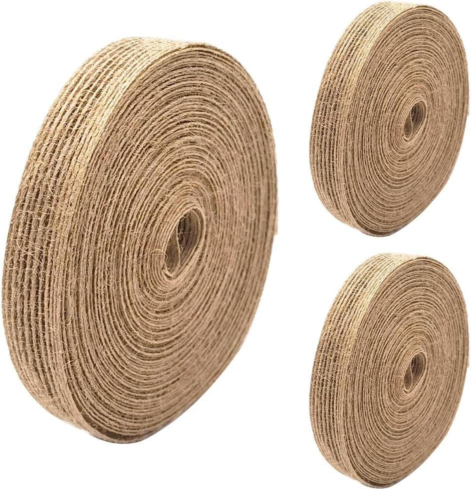 INSPIRELLE 3 Rolls 0.6 Inch Natural Burlap Fabric Roll 99 Feet Jute Lined Ribbon for Gift Wrapping Craft Projects Wedding Decoration Home Decoration 15mm