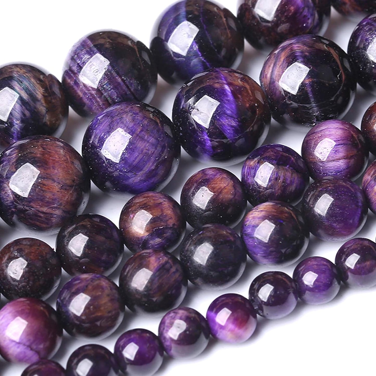 10MM Purple Tiger Eye Stone Beads Natural Gemstone Round Loose Beads for Jewelry and Bracelets Making 72pcs 2 Strands 32"