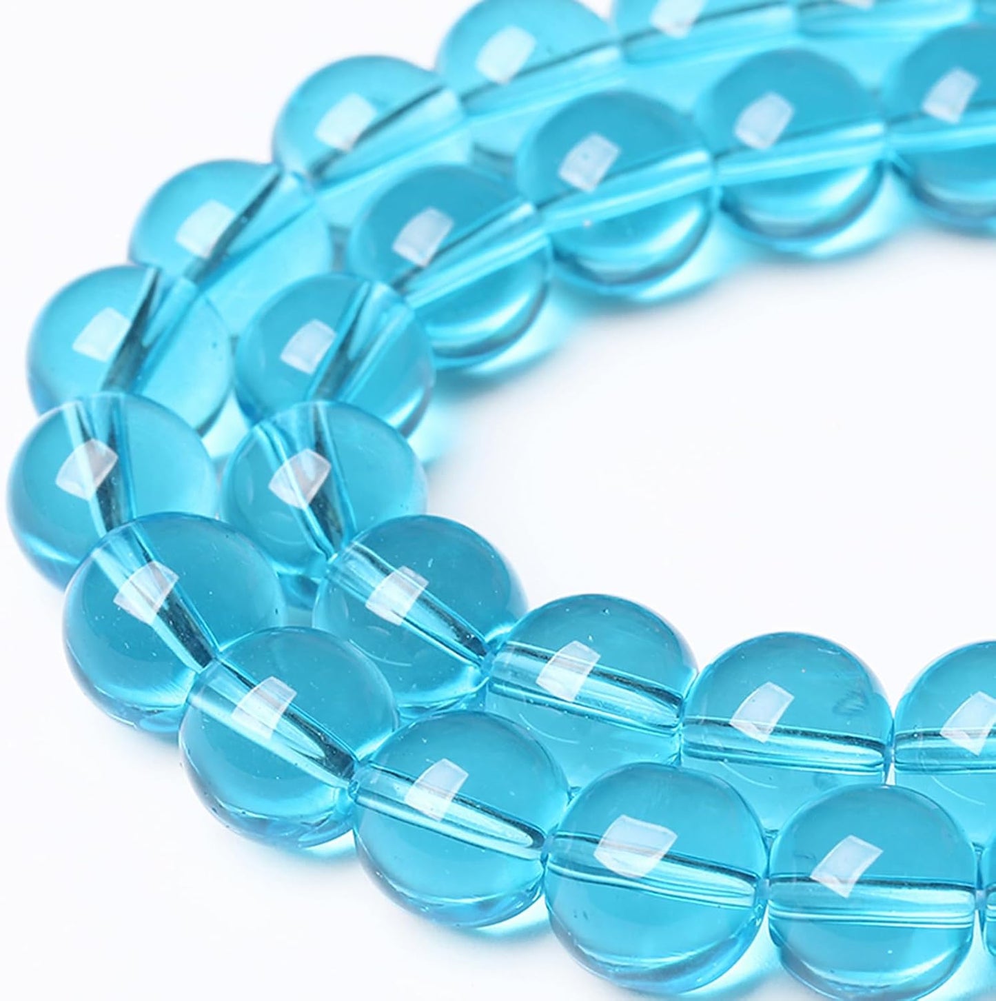10MM Lake Blue Glass Beads Natural Gemstone Round Loose Stone Beads for Jewelry and Bracelets Making 72pcs 2 Strands 32"