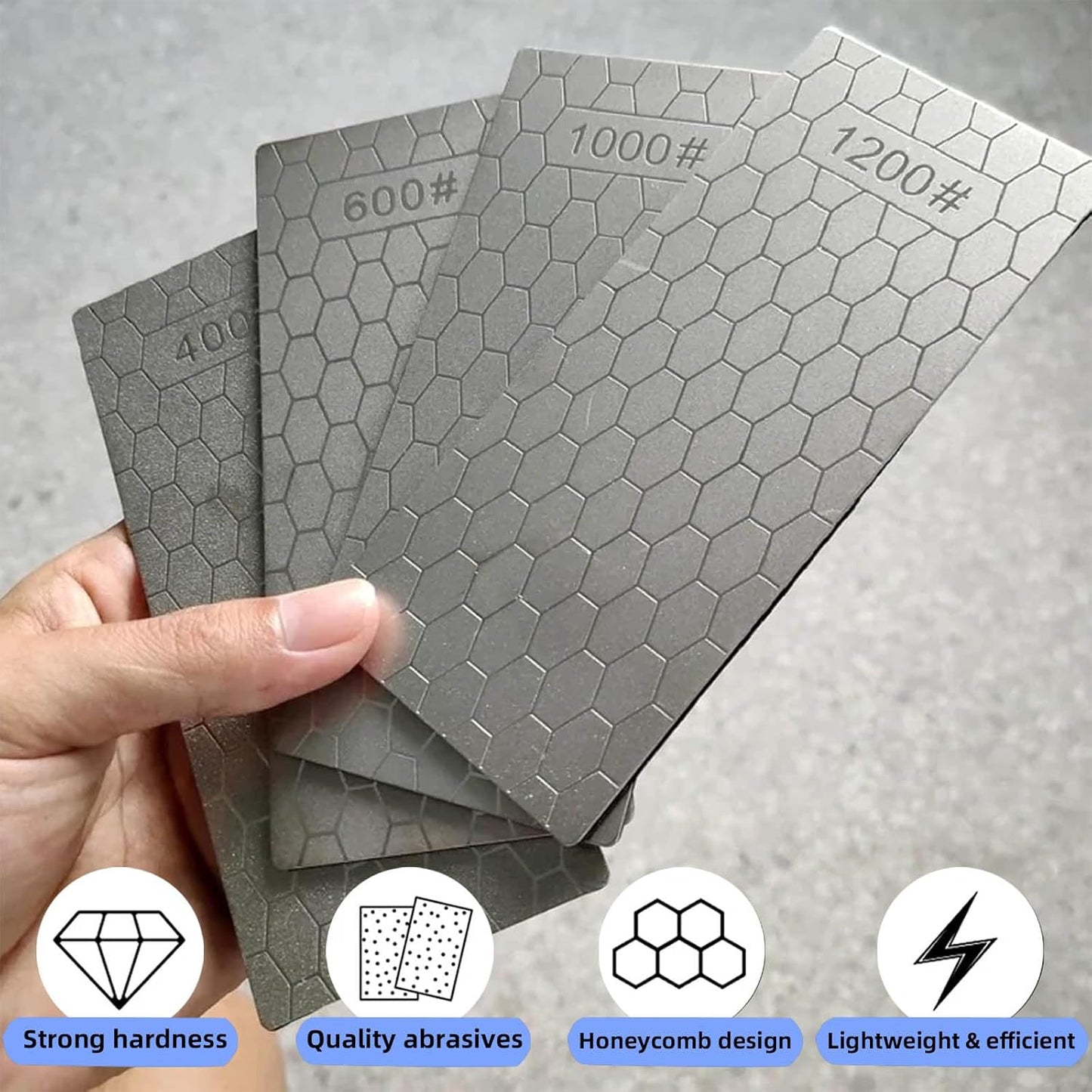 11 Pcs Diamond Sharpening Stone, with Angle Guide and Leather Strop, Knife Sharpener Stone Whetstone Honeycomb Surface Plate with Non-slip Base for Pocket Knives Scissors