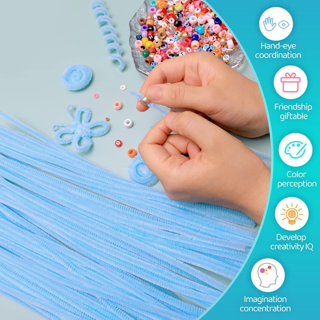 Iooleem 200pcs Light Blue Pipe Cleaners, Chenille Stems, Pipe Cleaners for Crafts, Pipe Cleaner Crafts, Art and Craft Supplies.