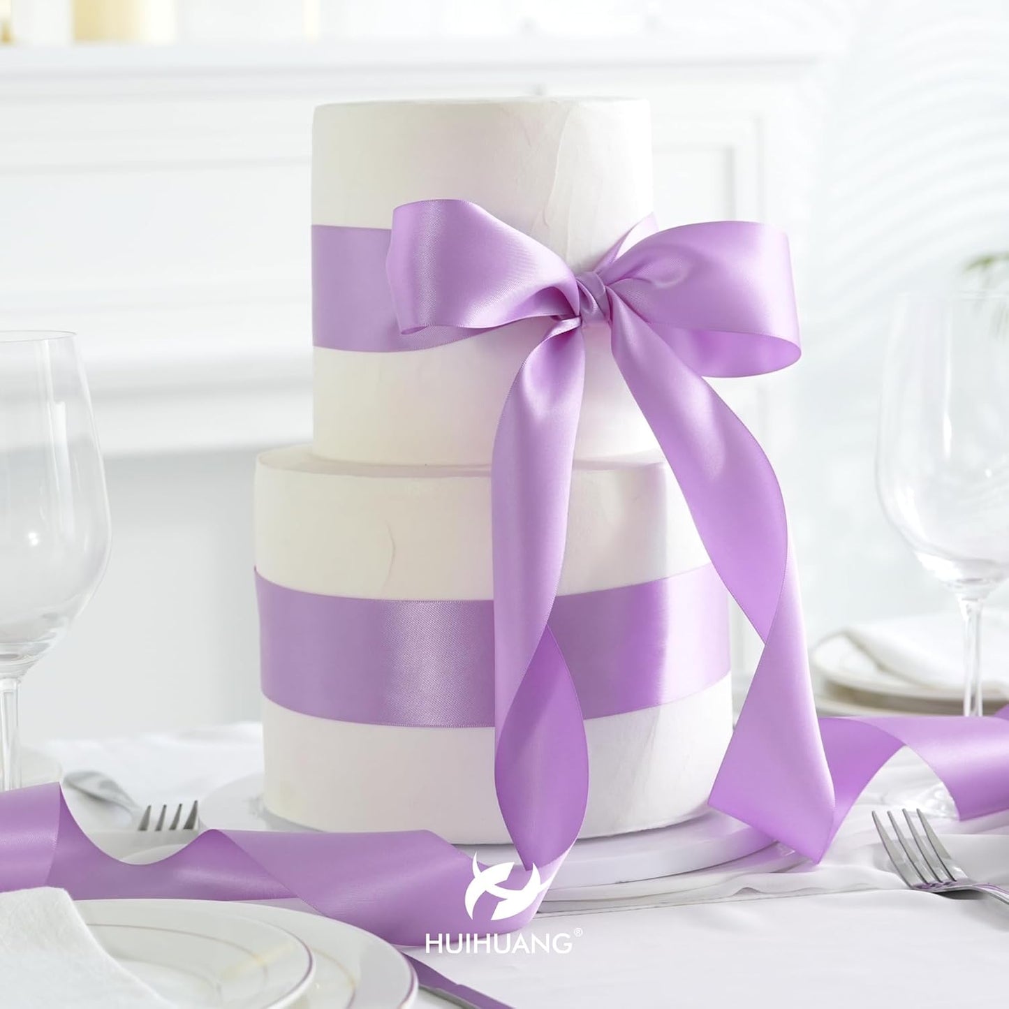HUIHUANG Lilac Satin Ribbon 2 inch Wide Double Faced Satin Ribbon Lilac Purple Ribbon for Gift Wrapping, Bows Making, Flower Bouquet, DIY Crafts, Bridal Shower, Holiday Party Decor-25 Yards/Roll