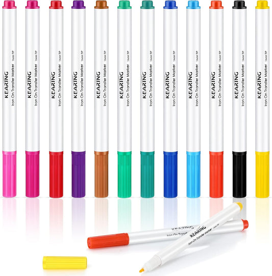 Crtiin 12 Pcs Iron on Transfer Markers Sublimation Markers Embroidery Transfer Pen Heat Transfer Fabric Marker Fade Resistant Infusible Ink Pen for T-shirts Pillow Clothes Canvas, 12 Assorted Colors