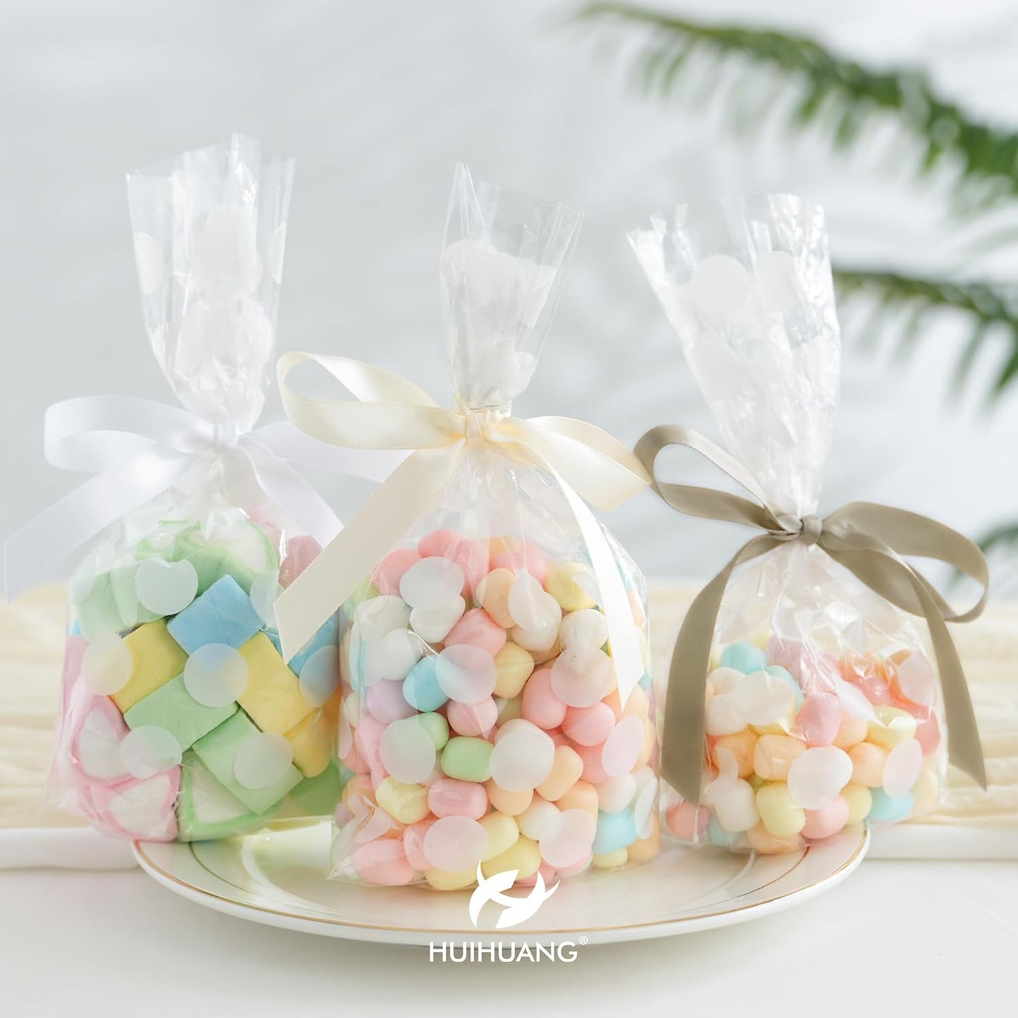 HUIHUANG Champagne Ribbon 1/2 inch X 50 Yards Continuous, Champagne Gold Double-Faced Satin Ribbon for Gift Wrapping, Bows, DIY Crafts, Flower Bouquet, Wedding Bridal Shower Decor