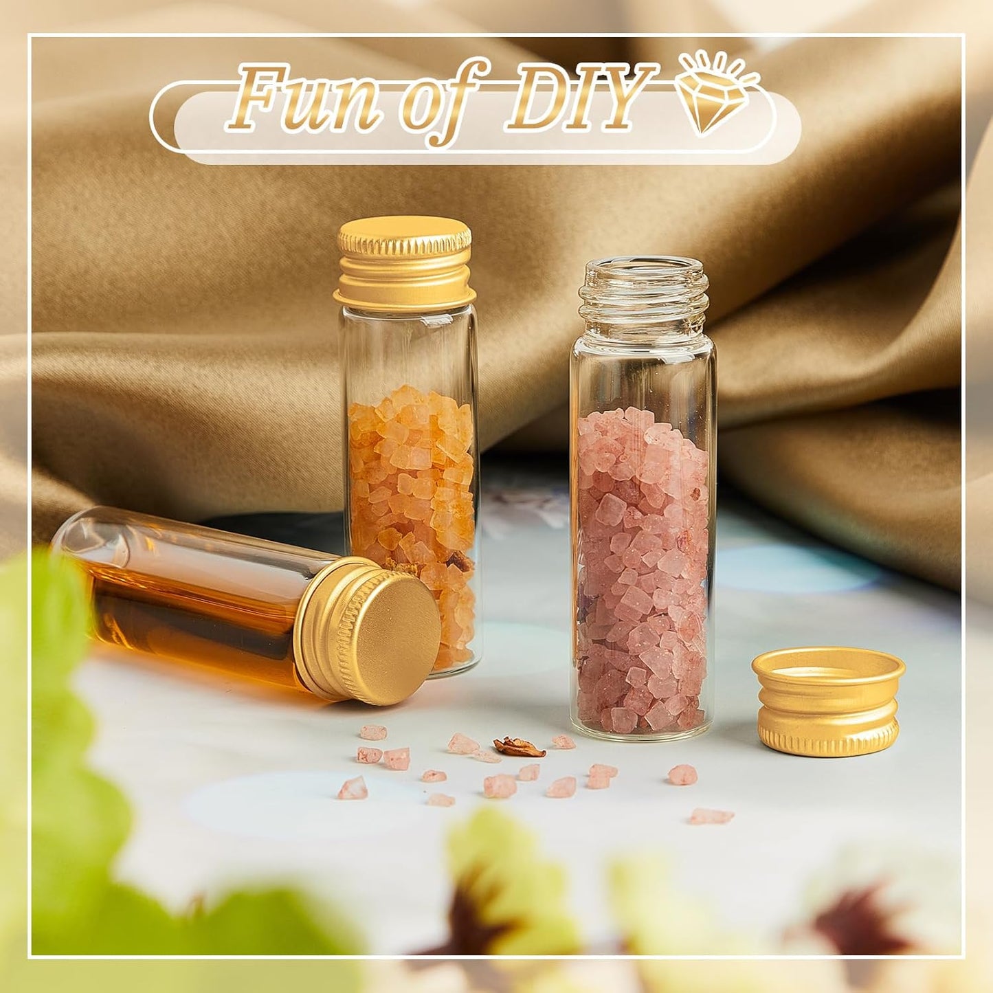 100 Pcs Small Clear Vials Spice Mini Jars with Lids Mini Glass Bottles with Screw Aluminum Metal Caps Tiny Jars Sample Containers for Powder Cream Cosmetic Jewelry Wedding (15 ml,Gold Caps)