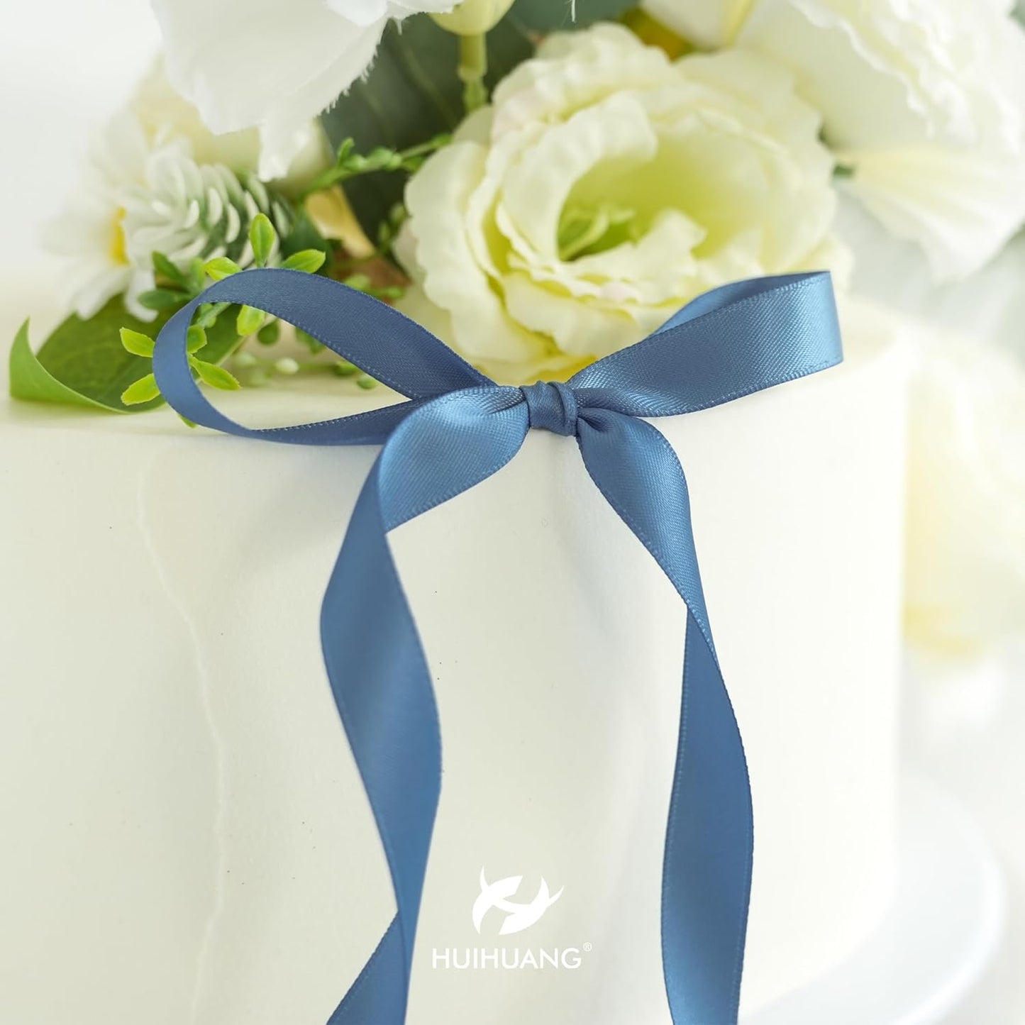 HUIHUANG Satin Ribbon 1/2 inch X 50 Yards Continuous, Smoke Blue Double-Faced Satin Ribbon for Gift Wrapping, Bows, DIY Crafts, Flower Bouquet, Bridal Shower Wedding Decor