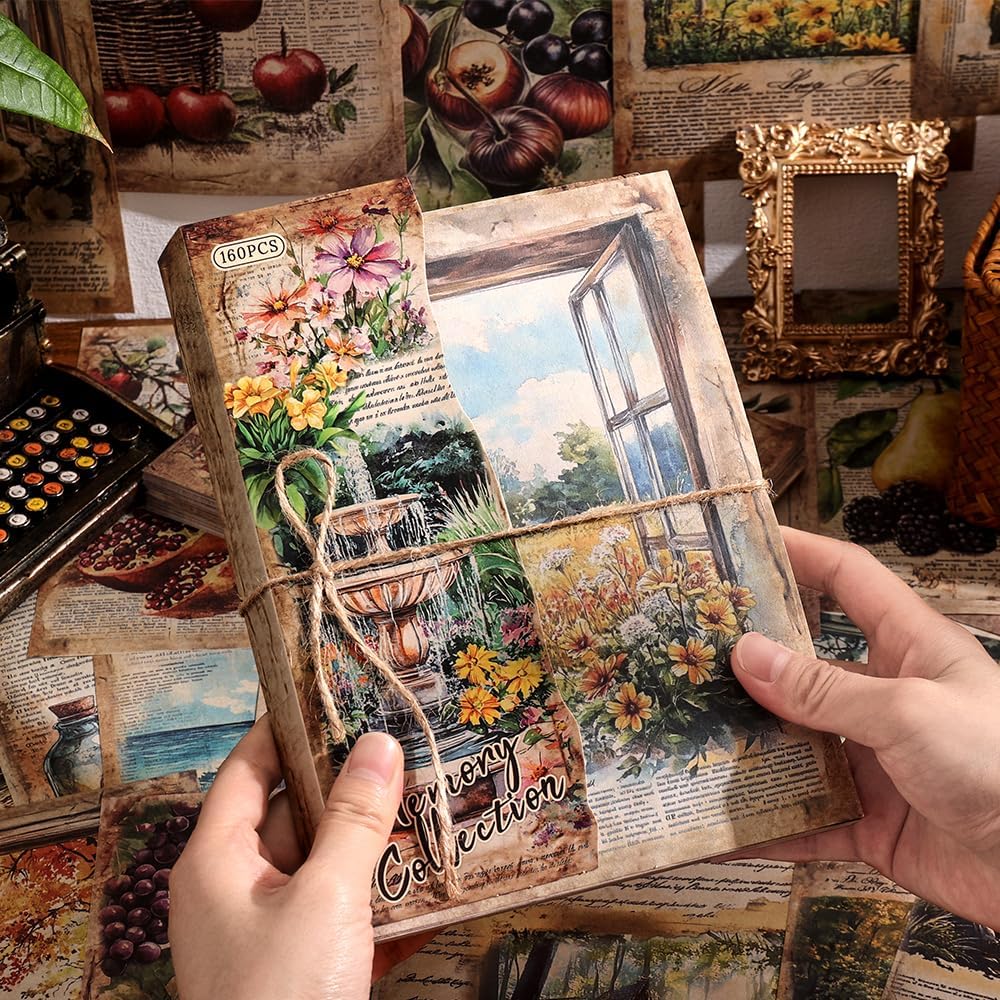 icceemee 160 Sheets Vintage Retro Scrapbook Paper, Junk Journaling Supplies Kit for Bullet Journals, Collage Art, Poster & Room Decor, Card Making, Gift Wrapping