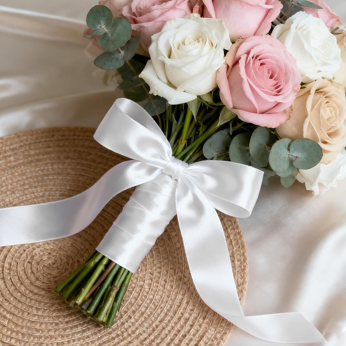 1" x 50 Yards Satin Ribbon - White Silk Ribbon with Spool - Ideal for Gift Wrapping, Floral Bouquets, Crafts, Wedding Party Decorations, Christmas and Sewing Projects