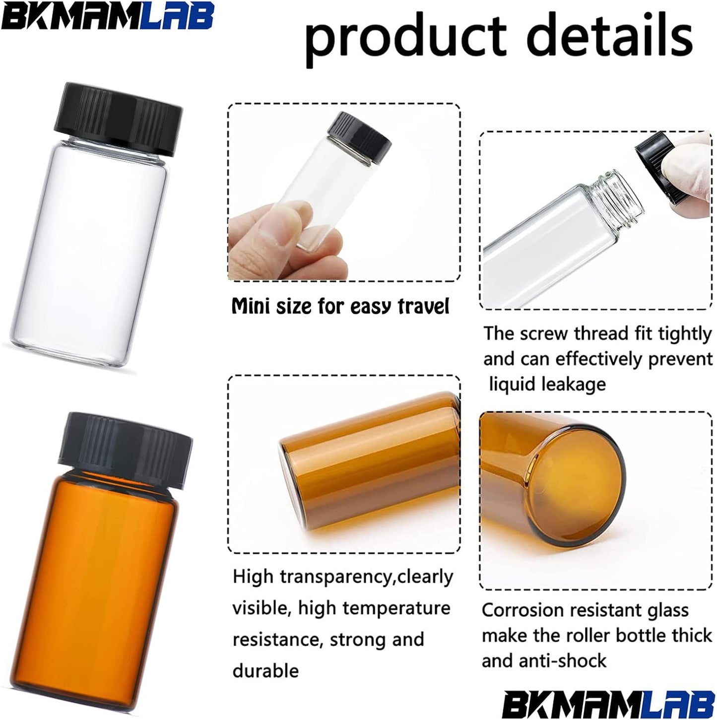 10ml Amber Small Glass Vials 50pcs with Screw Caps(50pcs)