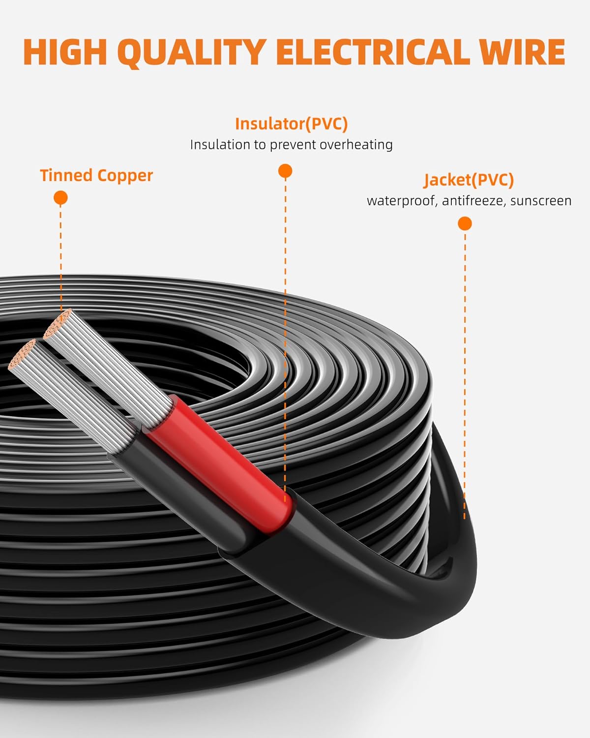 10 Gauge Wire, 10 AWG 2 Conductor Electrical Wire, Flexible/Oxygen-Free Tinned Copper/Stranded PVC 10/2 Cord for Automotive, Marine, LED Strips, Solar, RV, Lighting (30FT)