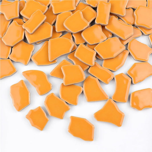 0.78"-1.57" Irregular Ceramics Mosaic Tiles,1.1LB Mosaic Pieces Stones for Home Decoration DIY Craft Plates Flowerpots Vases Cups Mosaic Making Supplies (Orange)
