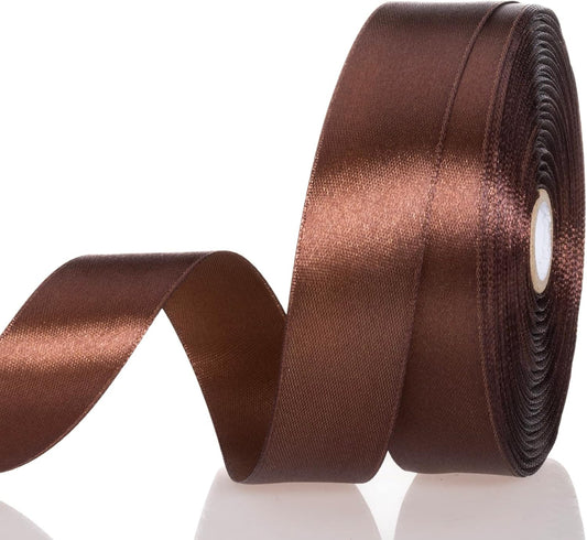 1 Inch Brown Solid Satin Ribbon, 50 Yards Craft Fabric Ribbon for Gift Wrapping Floral Bouquets Wedding Party Decoration