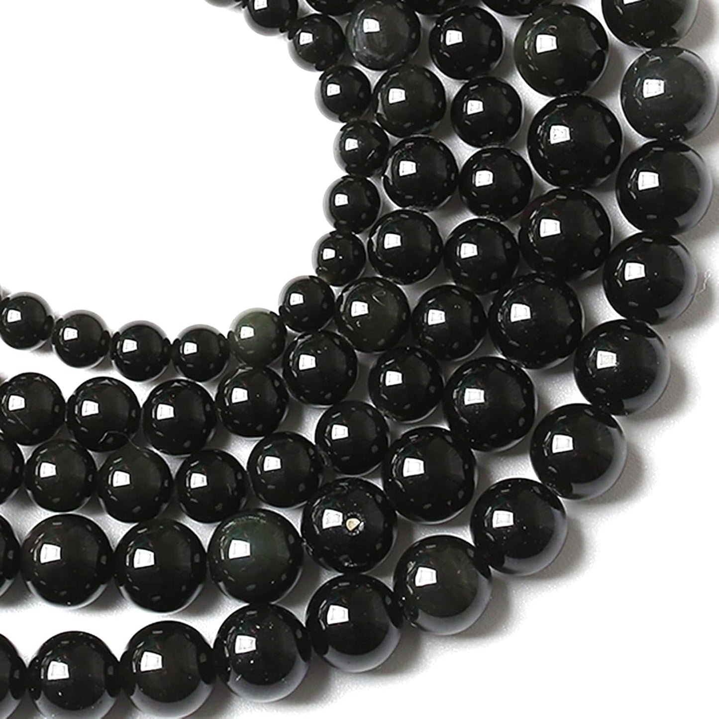 10MM 72pcs Natural Black Obsidian Stone Energy Healing Beads Round Loose Beads for Jewelry Making Bracelet 2 Strands 32"