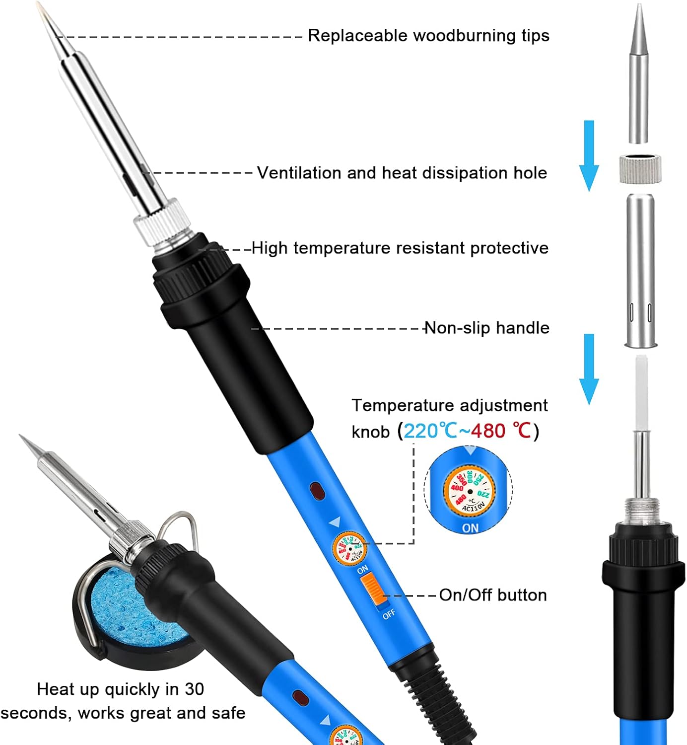 116pcs Wood Burning Kit, Professional Wood Burning Tool with Soldering, DIY Creative Tools Adjustable Temperature 220~480℃ Wood Burner Soldering Pen for Embossing/Carving/Soldering & Pyrography