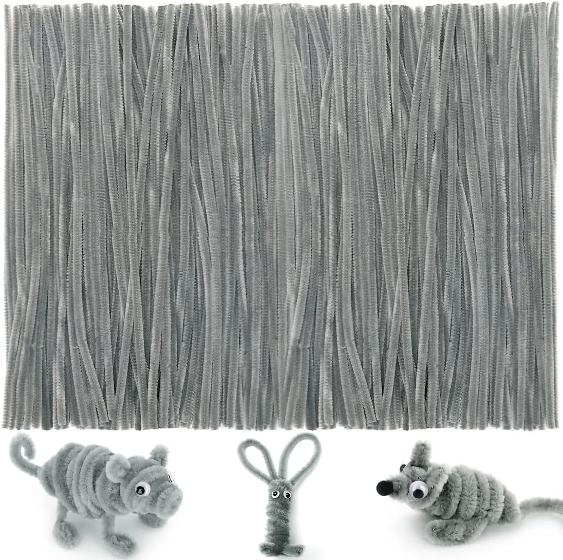 Iooleem 200pcs Gray Pipe Cleaners, Chenille Stems, Pipe Cleaners for Crafts, Pipe Cleaner Crafts, Art and Craft Supplies.