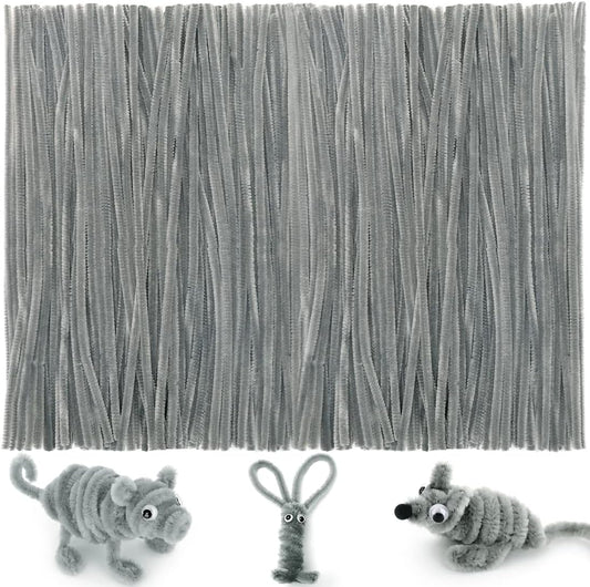 Iooleem 200pcs Gray Pipe Cleaners, Chenille Stems, Pipe Cleaners for Crafts, Pipe Cleaner Crafts, Art and Craft Supplies.
