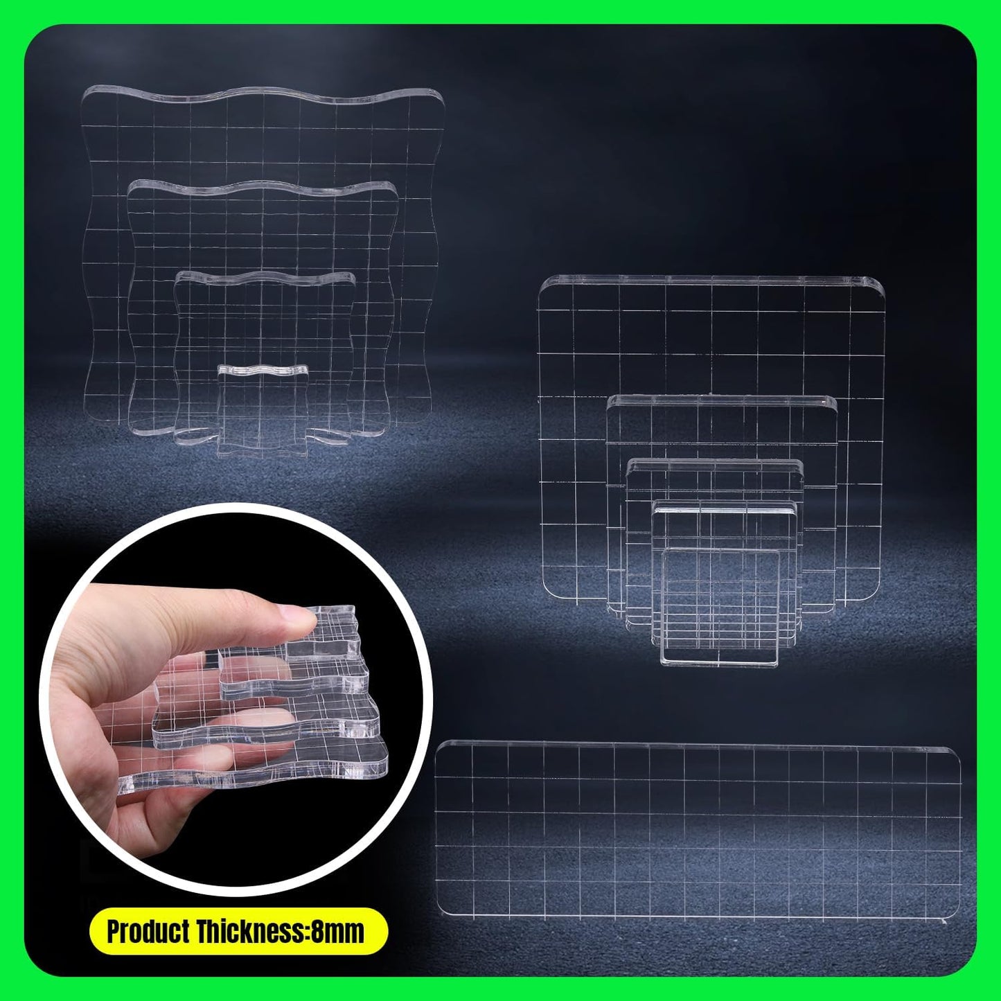 10Pcs Clear Acrylic Stamp Blocks Set, Acrylic Stamping Blocks Tools Clear Stamps with Grid Lines for Photography Props Scrapbooking Crafts Card Making