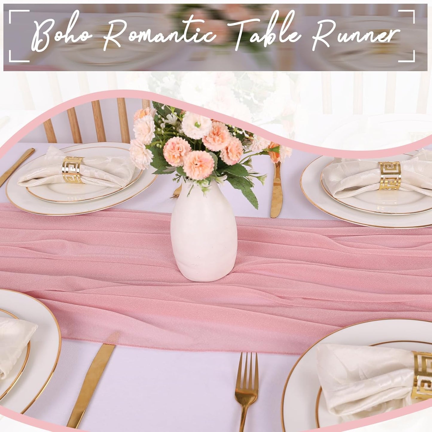 10ft Dusty Rose Chiffon Table Runner 30 x 120 Inches Sheer Romantic Table Runner for Boho Wedding Birthday Party Bridal Baby Shower Decoration